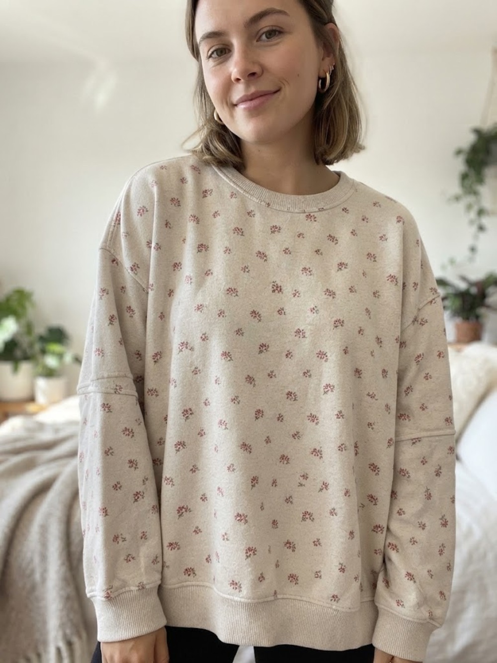 AERIE Cozy Cream Floral-Print Oversized Sweatshirt - #300
